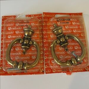 Vintage Amerock die cast brass tone drawer pulls SET of TWO in packages w/screws